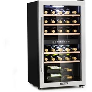 KLARSTEIN Cantinetta Vino, Cantinetta Vino Refrigerata a Zona Doppia per Interno/Esterni, Frigo Bar, Cantina Vino con Vetrina, Mini Bar con Protezione UV, Frigo Vino Touch, 5-22°C, 29 Bottiglie