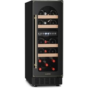 KLARSTEIN Cantinetta Vino Refrigerata a Zona Doppia per Interno/Esterni, Frigo Bar, Cantina Vino con Vetrina, Mini Frigo con Protezione UV, Frigorifero Piccolo Touch Control 5-22°C, 53L 17 Bottiglie