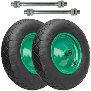 Garronda Set di 2 Ruote per Carrello 4.80/4.00-8 con Asse, Pneumatica 4PR con profilo a rombi Ruota Carriola, Ø 39×9,7 cm, foro 12 mm, portata fino a 220 kg GD-0163, Nero/Verde