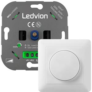 Ledvion - Interruttore Dimmer LED, LED 5-600 W/Alogeni 10-600 W, Copertura Bianca, Taglio di Fase, Dimmer Rotativo da Incasso, Variatore Rotativo LED