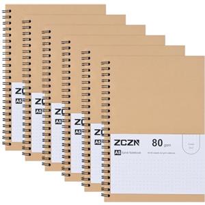 ZCZN-Quaderno Appunti a Spirale, Taccuino a Puntinato A5, Confezione da 6 Quaderni-60 Fogli/120 Pagine- Carta 21x14 CM, Utilizzato per Scrivere Note, Diario o Agenda, Puntinato
