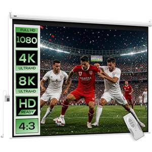HOMCOM Telo Proiettore Motorizzato da 84 Pollici 4K HD Formato 4:3, Schermo Proiettore Motorizzato Elettrico Antirughe con Telecomando, Telo Videoproiettore per Casa, Cinema, Ufficio, Home, Bianco