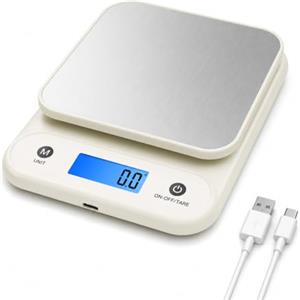 Meilen Bilancia da Cucina Digitale 11 LB/0.1 OZ, Bilancia di Precisione 5 KG / 0.1 G per cucinare e cuocere al forno, Batteria al litio integrata da 300 mAh, Ricarica di tipo C, Bianca