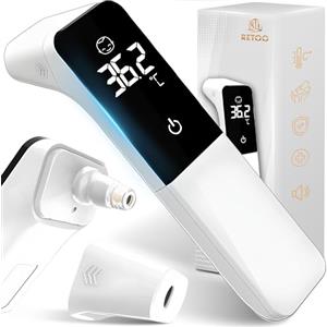 Retoo Termometro frontale digitale a infrarossi per neonati e adulti, misuratore di temperatura igienico, allarme febbre, display LCD, 20, recupero di memoria, bianco