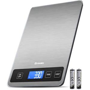 Drcowu Bilancia Cucina Digitale, 15kg Bilancia da Cucina Professionale con Funzione Tare, Grande Display LCD, Alta Precisione 1g/0,1oz Pesa Alimenti, Facile da Leggere e da Usare, Argento