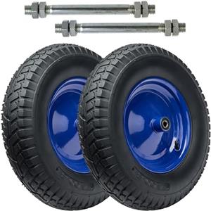Garronda Set di 2 Ruote per Carrello 4.80/4.00-8 con Asse, Pneumatica 6PR Ruota Carriola con Valvola Auto, Ø 39×9,7 cm, foro 12 mm, portata fino a 250 kg - Mod. GD-0163, Nero/Blu