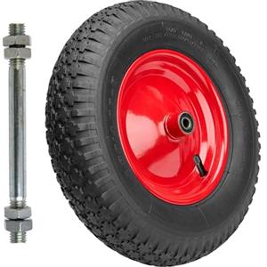 Garronda Ruote per Carrello 4.80/4.00-8 con Asse, Pneumatica 2PR Ruota Carriola con Valvola Auto, Ø 39×9,5 cm, foro 12 mm, portata fino a 210 kg GD-0163, Nero/Rosso