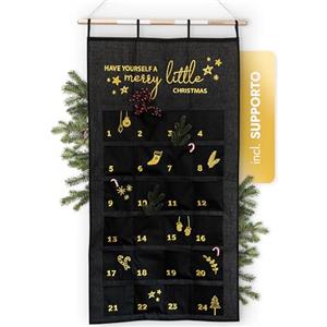 AMARI ® Calendario dell'Avvento da riempire - Calendario da parete XXL (70 x 130 cm) con 24 scomparti per il fai da te per Natale - Calendario dell'Avvento da appendere in tessuto - Calendario di