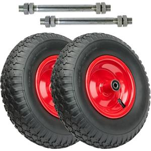Garronda Set di 2 Ruote per Carrello 4.00-6 con Asse, Pneumatica 2PR Ruota Carriola con Valvola Auto, Ø 32×9 cm, foro 12 mm, portata fino a 136 kg GD-0163, Nero/Rosso