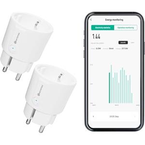 KETOTEK Presa Intelligente WiFi Smart Plug, Presa Mini Wi-Fi, Monitoraggio Energetico, Compatibile con Alexa e Assistant, Controllo Vocale e Remoto, 2 Pezzi