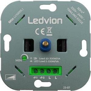 Ledvion - Interruttore Dimmer LED, LED 0-150 W/Alogeni 10-300 W, Senza Copertura, Taglio di Fase, Dimmer Rotativo da Incasso, Variatore Rotativo LED
