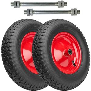 Garronda Set di 2 Ruote per Carrello 4.80/4.00-8 con Asse, Pneumatica 2PR Ruota Carriola con Valvola Auto, Ø 39×9,5 cm, foro 12 mm, portata fino a 210 kg GD-0163, Nero/Rosso
