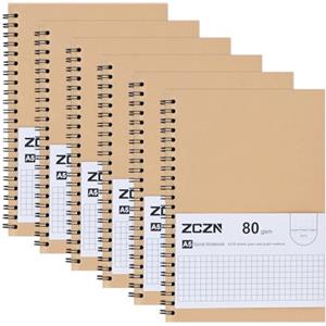 ZCZN-Quaderno Appunti a Spirale, Taccuino a Quadretti A5, Confezione da 6 Quaderni-60 Fogli/120 Pagine- Carta 21x14 CM, Utilizzato per Scrivere Note, Diario o Agenda, Quadretti