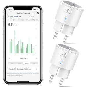 Eightree Presa Smart Alexa Mini, EIGHTREE Presa Wifi(Schuko), Presa Intelligente con Monitoraggio Energia, Presa Temporizzata, Controllo Remoto, Compatibile con Alexa, Google Home e SmartThings (2 Pezzi)
