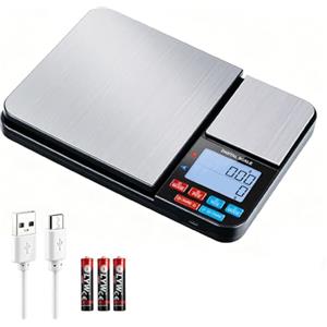 Wigearss Bilancia da Cucina Digitale a Doppia Piattaforma 10kg/1g e 500g/0.01g, Bilancia da Cucina di Precisione con 7 Unità, Funzione di Conteggio e Tara