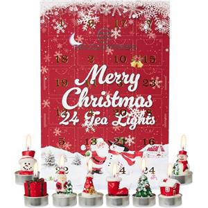 Deco Express Calendario Avvento con Candele 3D 2025, Decorazione Natale 24 Candele Tealight, Set Regalo Donna Uomo 2.5Hr Tempo di Combustione (Lumini Natalizi 3D)