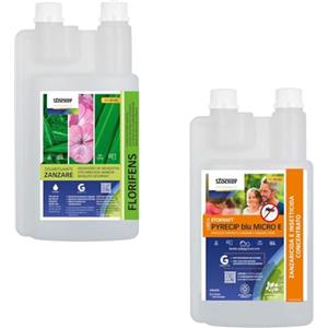 STOCKER - Kit Antizanzare Professionale 40004 1 L Zanzaricida Linea Etokraft Pyrecip Blu Micro E + 1 L Disabituante zanzare Florifens Barriera Vegetale - Trattamento per Aree Esterne e Giardino