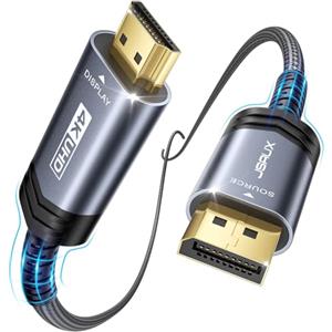 JSAUX Cavo DisplayPort a HDMI 4K 2M, Display Port a HDMI Cavo (4K@30Hz/2K@60Hz/1080P@120Hz)-Nylon Intrecciato Unidirezionale con Guaina in Alluminio Compatibile con Lenovo, HP, Dell, AMD, NVIDIA