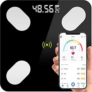 Retoo Bilancia Pesapersone digitale Bluetooth per il grasso corporeo con bilancia analisi del corpo, in vetro temperato, con App iOS e Android, bilancia intelligente per massa muscolare