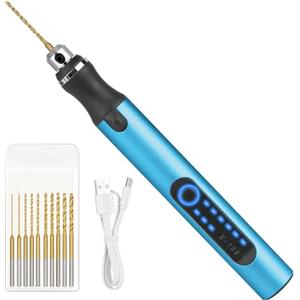 Ainiv Mini Trapano Elettrico a 3 Velocità, Utensile Rotante Multifunzione con 10 Piccoli Trapani, Trapano a Batteria Ricarica USB, per Progetti Artigianali e Creazioni Fai da Te, Blu