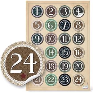 Logbuch-Verlag Etichette numeri adesivi calendario avvento, set di 24: adesivi natalizi 1-24 per sacchetti fai da te, scatole, barattoli, bustine, sticker decorativi, colore naturale moderno, Ø 4 cm