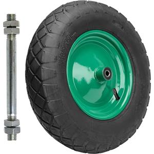 Garronda Ruote per Carrello 4.80/4.00-8 con Asse, Pneumatica 4PR con profilo a rombi Ruota Carriola, Ø 39×9,7 cm, foro 12 mm, portata fino a 220 kg GD-0163, Nero/Verde