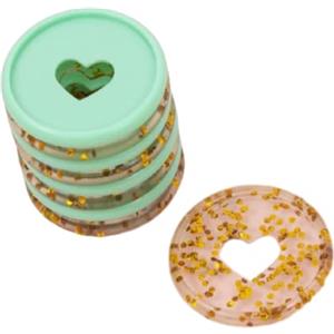 Craftelier - Anelli a Disco in Plastica M con Cuore Fustellato per Rilegatura di Planner o Album | Ideale per Scrapbooking | Confezione da 9 pezzi Diametro 35 mm - Colore Turchese e Oro con Glitter