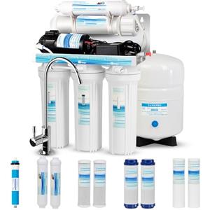 Geekpure sistema di filtraggio dell'acqua potabile ad osmosi inversa a 5 stadi con pompa booster e 4 filtri extra - 75GPD