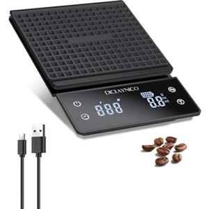 Diceaynico Bilancia Caffè con Timer Capacità 3KG Precisione 0.1g Bilancia Espresso Ricaricabile con Tappetino Termico per Uso Domestico e in Ufficio