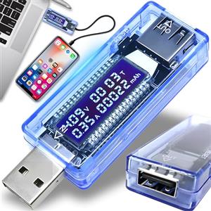 Retoo Multimetro USB multimetro con display LCD, 4 V - 20 V, tensione di corrente digitale USB, voltmetro, amperometro, capacità di alimentazione di alimentazione, capacità mAh