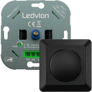 Ledvion - Interruttore Dimmer LED, LED 3-250 W/Alogeni 3-300 W, Copertura Nera, Taglio di Fase, Dimmer Rotativo da Incasso, Variatore Rotativo LED