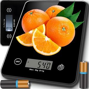 Retoo Bilancia digitale da cucina fino a 5 kg di portata con precisione da 1 g e vetro temprato, bilancia digitale con funzione pesante, display LCD di facile lettura, bilancia per la casa con tara