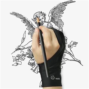 UGEE Guanto da disegno per artisti, guanto doppio imbottito potenziato, guanto a due dita per iPad, tavoletta grafica per penna, disegno, pittura, taglia S