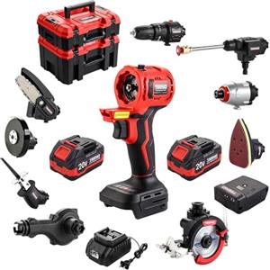 TEENO Kit combinato di utensili elettrici 20V, set di 10 utensili elettrici a batteria con 2 batterie, caricabatterie e cassetta degli attrezzi inclusi, kit combinato senza spazzole per il fai da te