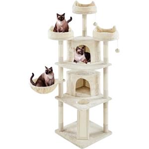 Yaheetech Albero Tiragraffi per Gatti 174 cm Gattini Giocattolo con Sisal Naturale Beige 55 x 55 x 174 cm