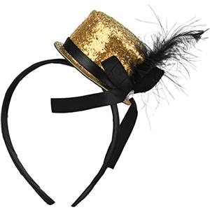 BALINCO PARTYHUT, fermagli per capelli anni '20, cappello a cilindro da donna e da uomo, top glitterato, capodanno, carnevale, costume, accessori per feste, oro, rosso, nero, argento (oro)