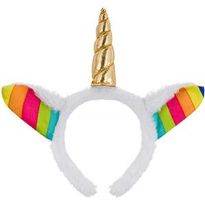 BALINCO Cerchietto in bianco con unicorno Unicorno in oro Cerchietto in peluche Orecchie per Halloween Natale Carnevale Accessori per la testa