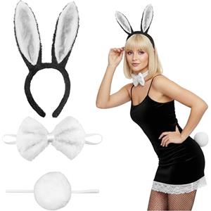 Balinco Costume da Coniglio Sexy, Costume da Cosplay per Donna, Orecchie da Coniglio, Coda da Coniglio, Farfallino di Halloween, Carnevale, Nero