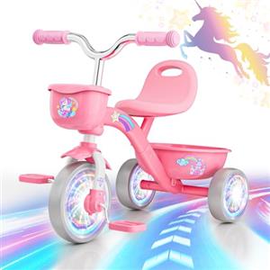 Braxel Triciclo Bambina per 2 3 4 5 Anni, Triciclo Evolutivo da 1 a 5 Anni con Cestello Portaoggetti, Adatto Come Regalo per Bambini, Unicorno