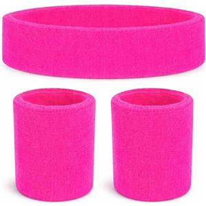 Costumed Set di 3 fasce per il sudore rosa e fascia: accessori per costumi Vokuhila stile retrò neon - anni '80 e '90 - Carnevale e Carnevale
