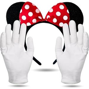 FASCHINFEVER Set di 2 orecchie da topo - Minnie Mouse Costume con orecchie e guanti da donna per carnevale e carnevale