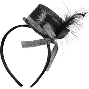 BALINCO PARTYHUT, fermagli per capelli anni '20, cappello a cilindro da donna e da uomo, top glitterato, capodanno, carnevale, costume in maschera, accessori, oro, rosso, nero, argento (Nero)