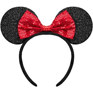 BALINCO Orecchie di topo con fiocco, nero rosso, fiocco per capelli, accessori per capelli, accessori per feste, costumi di carnevale da donna, vestiti in maschera (cerchietto)