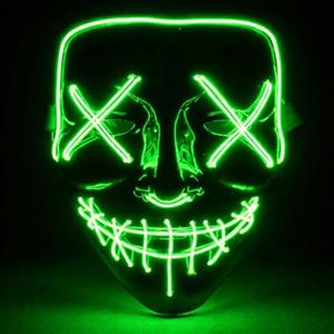 TK Gruppe Timo Klingler Maschera horror a LED - come da Purge incl. 3 effetti di luce, controllabili, per Halloween, Mardi Gras e Carnevale come costume per uomini e donne (LED green)