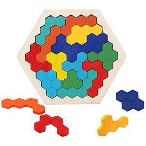EACHHAHA Puzzle Esagono in Legno Giocattoli, Rompicapo Blocco Puzzle in Legno, Puzzle Giocattoli Educativi, Tangram Puzzle per Bambini 3 4 5 6 Anni