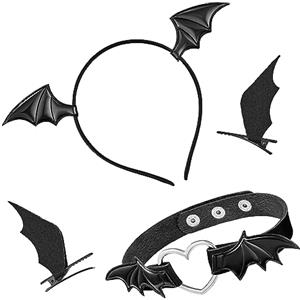 Balinco Costume da Halloween da donna, set da pipistrello, cerchietto per capelli, fermacapelli, costume sexy da donna, carnevale, gotico, per cosplay, colore nero