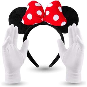 TK Gruppe Timo Klingler 2 in 1 - Costume da Minnie Mouse con mini orecchie da topo e guanti per donna a carnevale e festa in maschera (set)