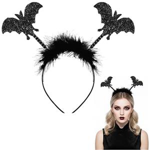 Balinco Cerchietto per capelli a pipistrello per Halloween, con peluche e glitter, per donne, uomini e bambini, accessorio per costume per Halloween, carnevale, feste, horror