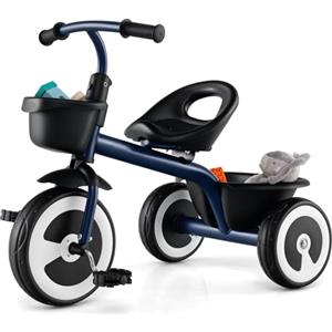 COSTWAY Triciclo per Bambini, Trike con Sede Regolabile Cestini Anteriori e Posteriori, Bicicletta a 3 Ruote con Telaio in Ferro Carbonioso di Alta Resistenza, per Bambini 1,5-5 Anni (Blu)