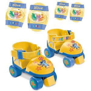 Mondo Toys - pattini a rotelle regolabili Stitch Disney per bambini - Taglia dal 22 al 29 - set completo di borsa trasparente, gomitiere e ginocchiere - 28832